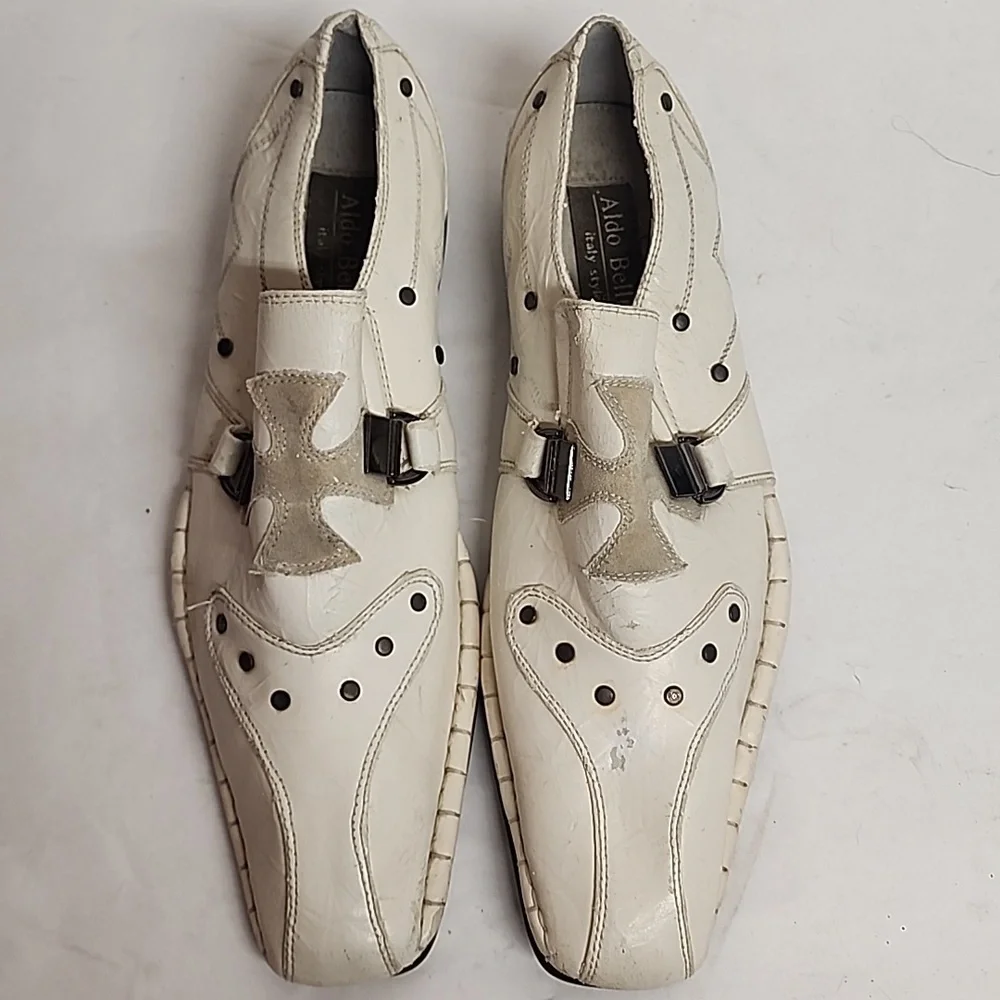 Aldo Bellini Italy Mens Off White Leather Studded Awesome Shoes Sz9 Renaissance